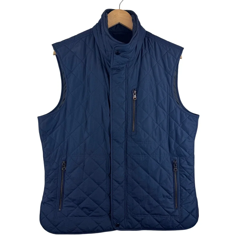 Banana Republic Quilted Puffer Vest Men Large Navy Blue Diamond Stitch 256853-00